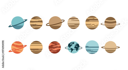 Illustration of various planets and celestial bodies in space from a side viewpoint
