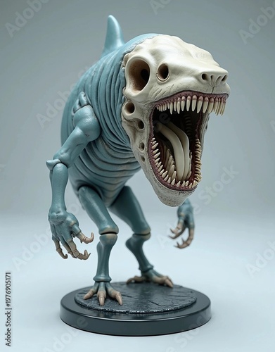Mutant Bipedal Shark Skeleton Monster Figure, Sci-Fi Creature Design