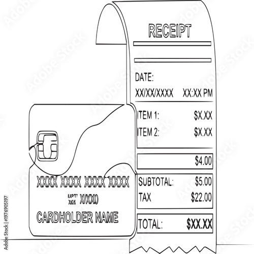 Blank credit card payment receipt with handwritten details on white background for business transactions