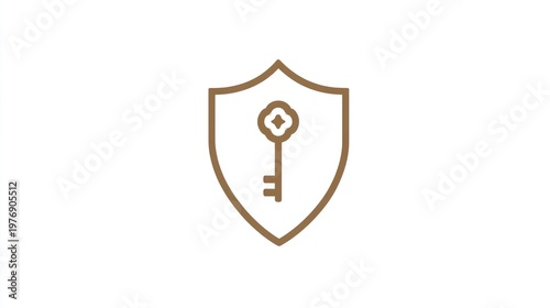 Minimalistic illustration A key inside a shield, rendered in a single, light brown hue