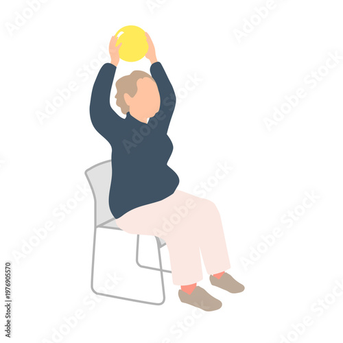 高齢女性の椅子体操 バランスボールを使ったストレッチ運動（自宅・健康習慣）