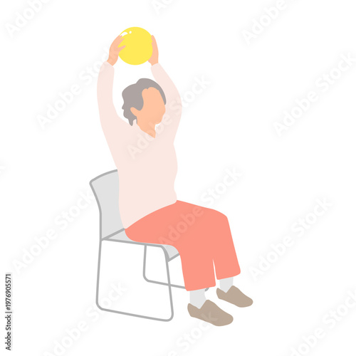 高齢女性の椅子体操 バランスボールを使ったストレッチ運動（自宅・健康習慣）