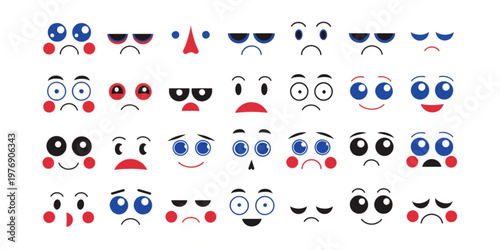 A collection of diverse cartoon facial expressions conveying a wide range of emotions and moods