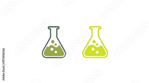 Two simple flasks, one darker green and the other lighter, bubbly, isolated on white