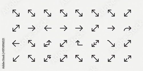 Set of various arrow icons indicating direction and movement on a plain background