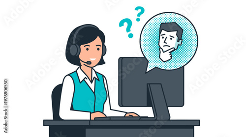 Customer Support Representative Assisting a Confused User Flat Vector Illustration