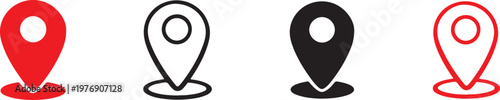 Location map pin icon color set with red black outline for navigation address and destination vector.
