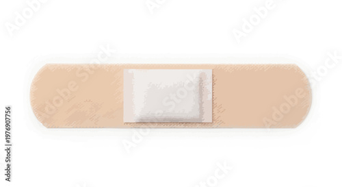 A close-up view of a bandage with a small white pad on a plain background