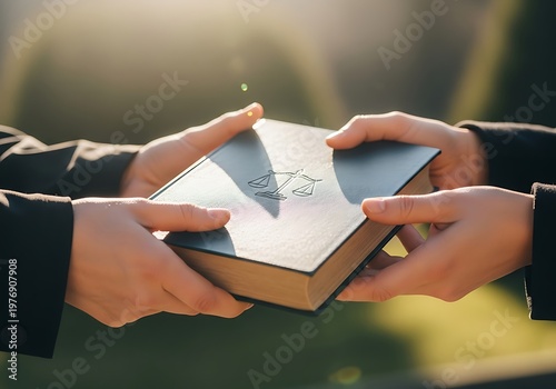 Hands passing book symbolizing knowledge education belief and support