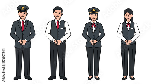 Set of Professional Service Personnel and Hospitality Staff Characters in Uniform