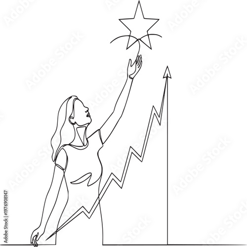 Woman celebrating financial success with rising stock chart and glowing starburst effect