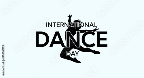 Bold International Dance Day design featuring a striking black female dancer silhouette on a clean, bright studio background.