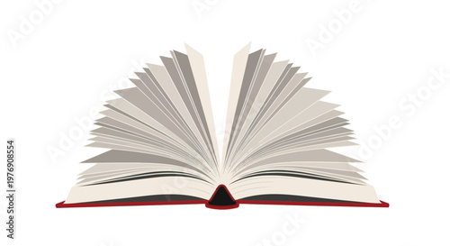 Open book vector, red bound pages, educational resource, literature icon
