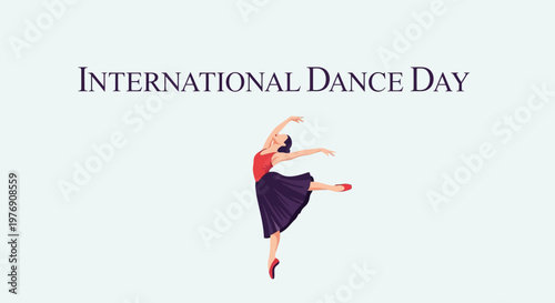 International Dance Day elegant banner with a female ballerina dancing gracefully on a light blue background