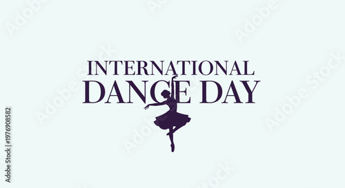 International Dance Day minimalist banner with a graceful ballerina silhouette on a light blue background