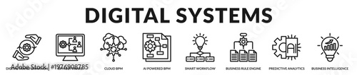 Digital systems enabling automation, data processing, and intelligent workflow management in Lineal Icon Style