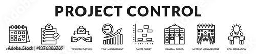 Project coordination tools supporting task delegation, scheduling, and team collaboration in Lineal Icon Style