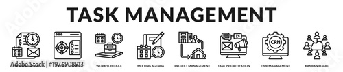 Task and workflow management systems supporting scheduling, prioritization, and project execution in Lineal Icon Style
