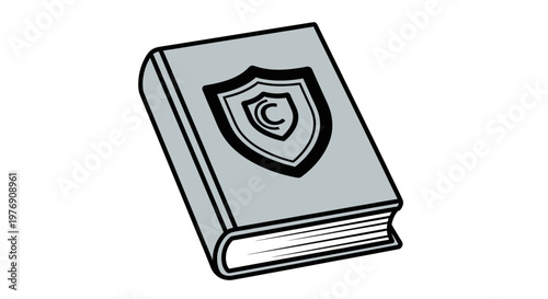 Grey book, shield emblem, security concept, protection symbol, educational material
