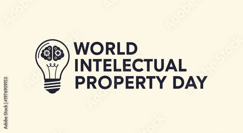 World Intellectual Property Day concept with light bulb brain icon on a clean light beige background
