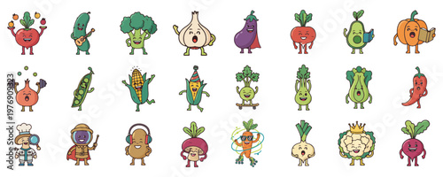 Funny Anthropomorphic Vegetable Vector Icons