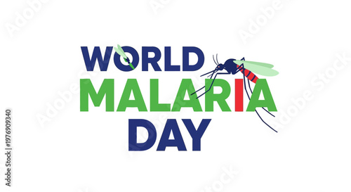World Malaria Day impactful text design with mosquito landing on the letters, isolated white background.