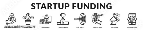 A strategic banner presenting startup growth, funding stages, and campaign execution in Lineal Icon Style