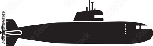 A large submarine with a conning tower and propeller isolated on transparent background
