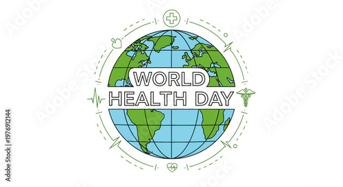 World Health Day with Globe and Medical Symbols on Isolated White Background