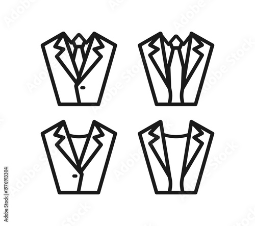 男女スーツ4種セットの線画アイコン 前開き前閉じ 新社会人・ビジネス