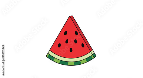 Triangular wedge of ripe watermelon showing the textured red flesh and dark seeds in a clean minimalist style with a soft and bright color composition.