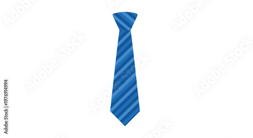 A single blue necktie featuring a classic diagonal striped pattern is centered against a bright, clean, minimalist white background with soft studio light.
