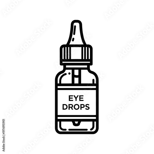 Simple line art illustration of an eye drop bottle with a label.