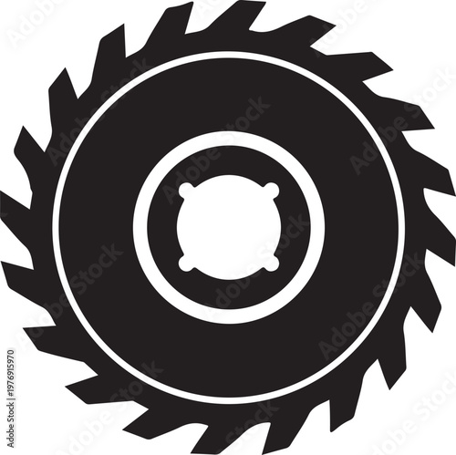 Circular saw blade with white outline and inner circle on transparent background