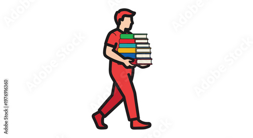 Delivery man, carrying boxes, colorful illustration, vector graphic