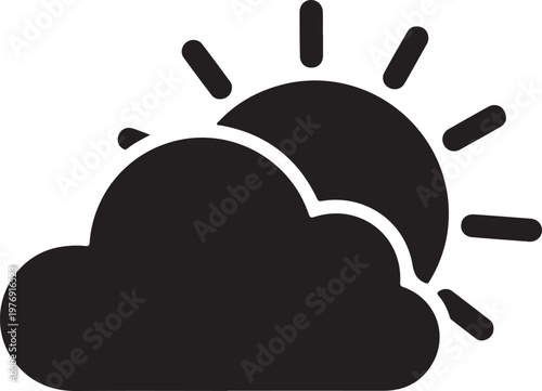 Cloudy day with sun shining through cloud cover weather icon in simple style