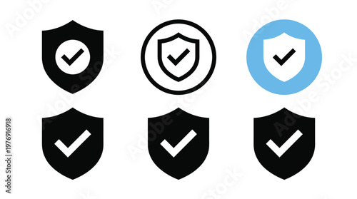 Security shield icon set with check mark symbols for protection and safety verification,Security shield sign vector illustration, Lock security icon, Set of security shield icons, 