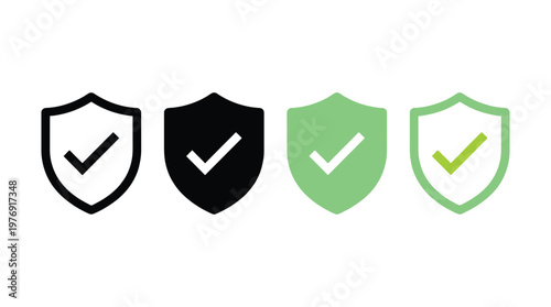 Shield check mark icon or security shield protection icon with tick symbol. green security shield icon vector illustration 