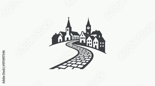 Charming Village Scene with Winding Road