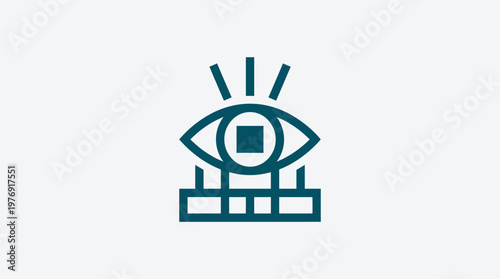 Abstract Eye Icon with Light Rays Above a Grille