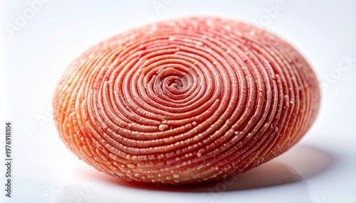 Macro close-up of human fingerprint whorl pattern on skin with natural ridges and valleys