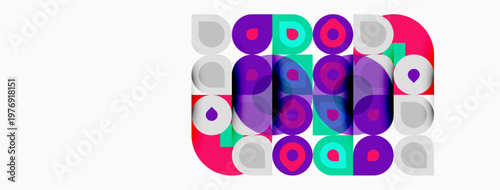 Colorful circles overlap creating abstract pattern. Vibrant hues present geometric design, modern aesthetic.