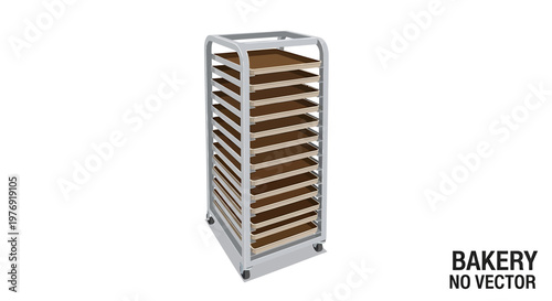 Bakery display rack with bread trays.