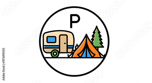 Camping Trailer Parked with Tent.