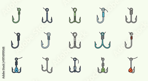 Collection of Various Fishing Hooks on a Light Background.