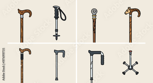 Collection of various walking sticks.