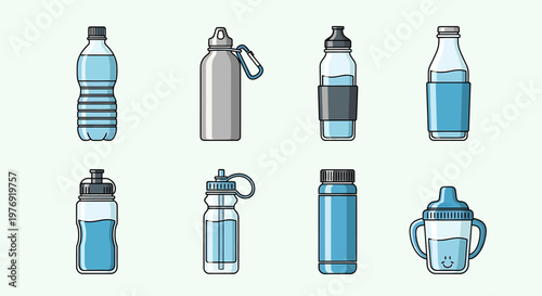 Collection of Various Water Bottles for Hydration and Healthy Living.