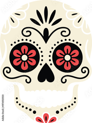 Sugar skull illustration, traditional mexican dia de los muertos calavera design with floral patterns and decorative elements