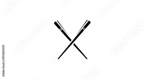 Crossed chopsticks silhouette on white background, simple minimalist design.