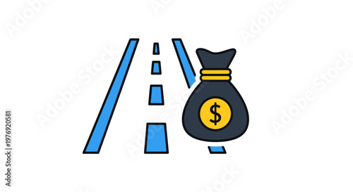 Conceptual illustration of a road leading to a money bag.